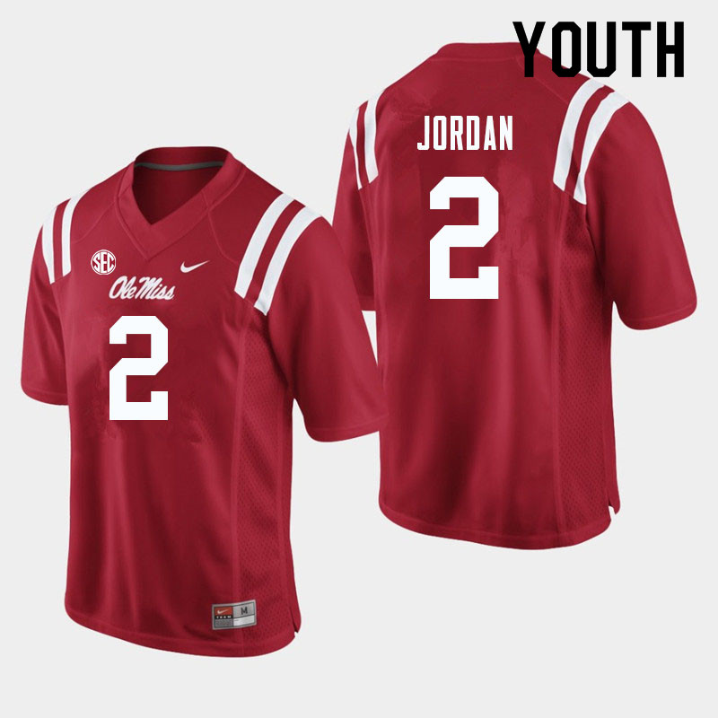 Jalen Jordan Ole Miss Rebels NCAA Youth Red #2 Stitched Limited College Football Jersey NLR8458WA